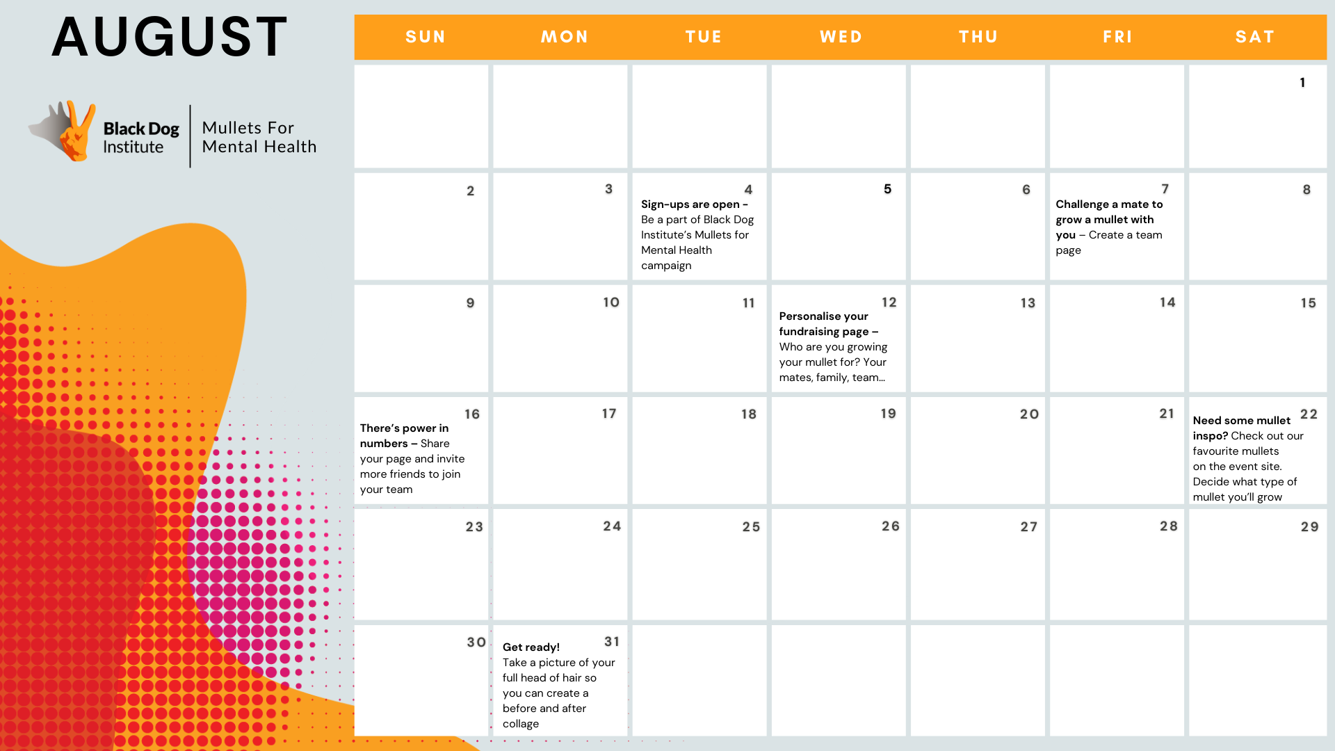 Mullets For Mental Health Calendar